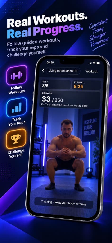 Athlete Arena workout session with camera rep tracking